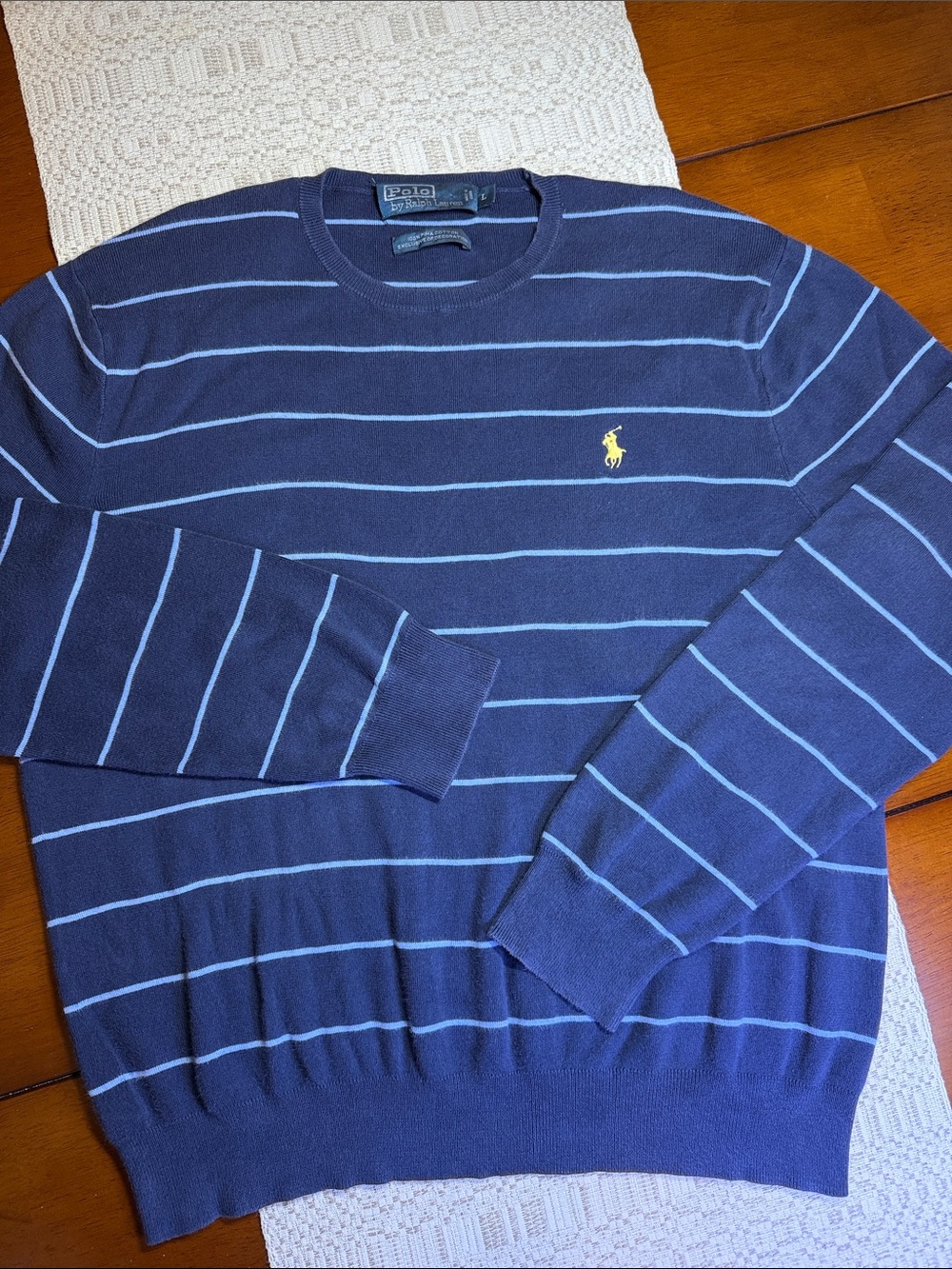 Men’s Polo by Ralph Lauren Navy Stripe Crewneck Sweater